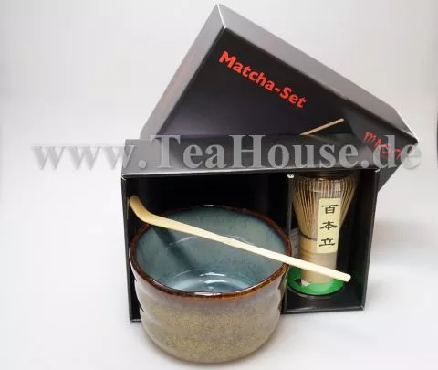 Matcha Set - blau/braune Schale